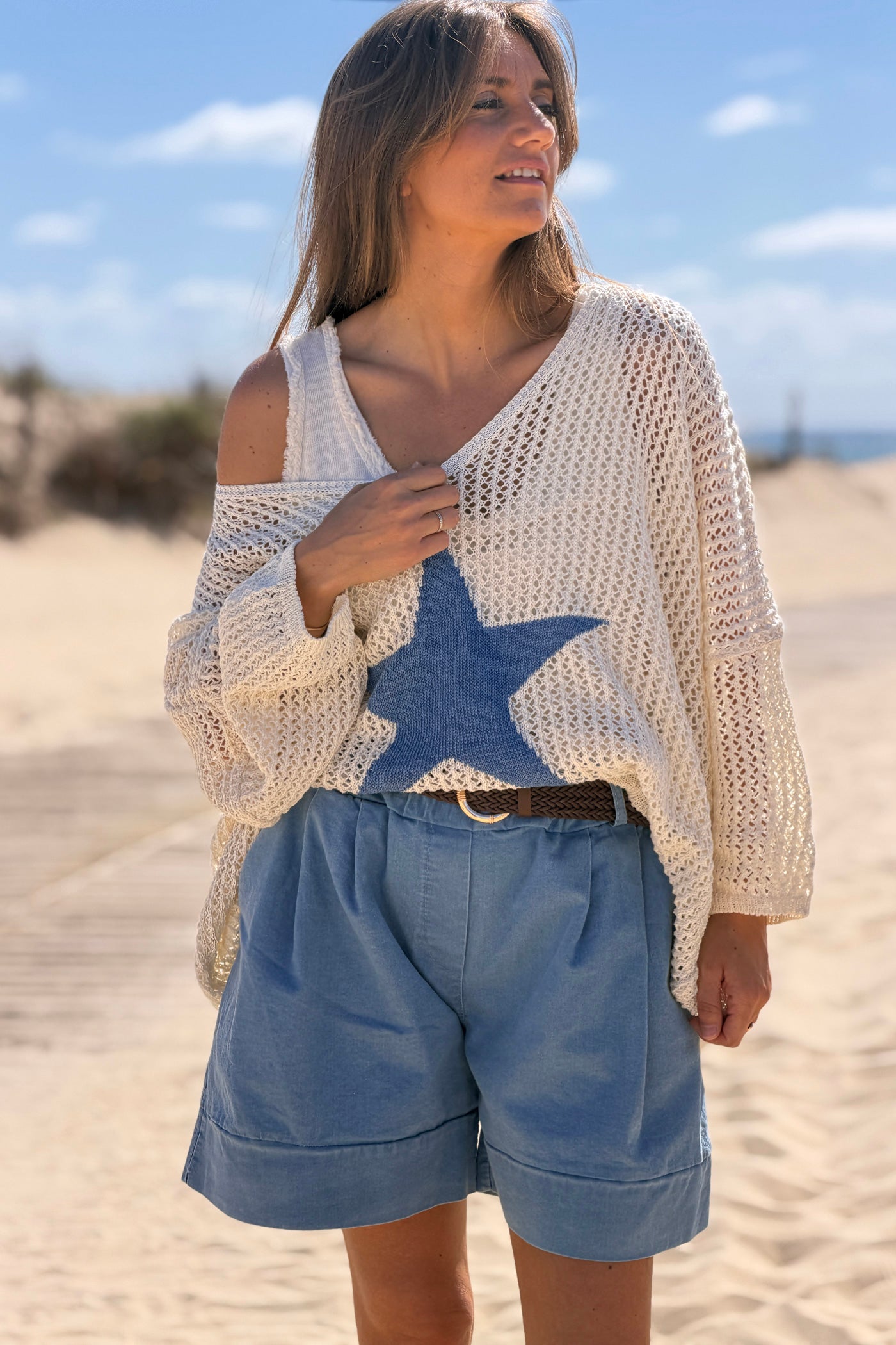 Chambray Denim Shorts with Woven Belt
