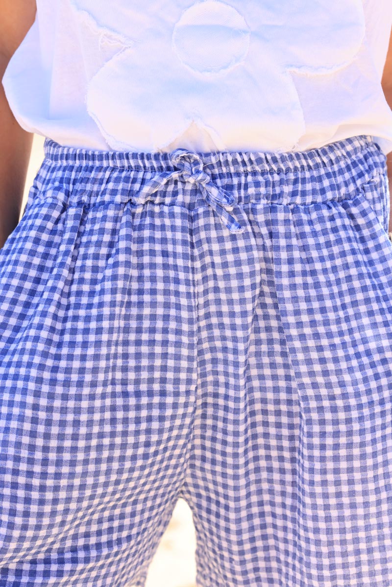 Floaty cotton shorts with blue vichy print