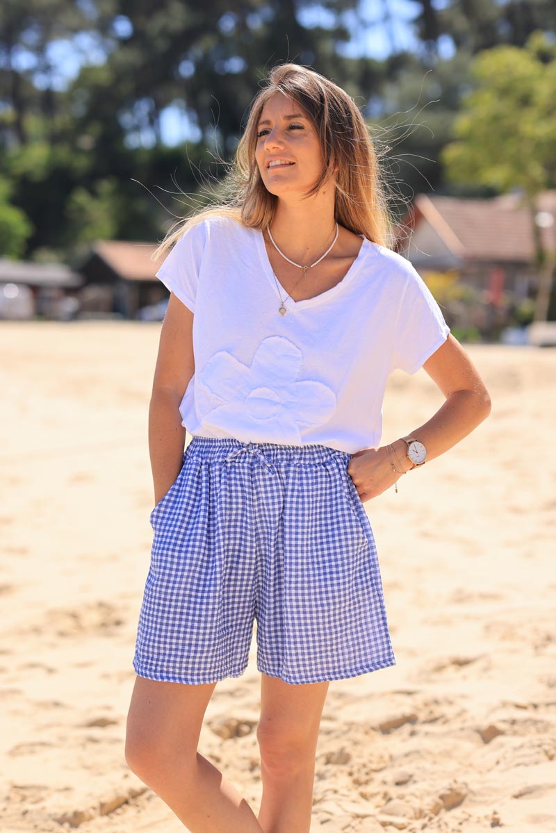 Floaty cotton shorts with blue vichy print