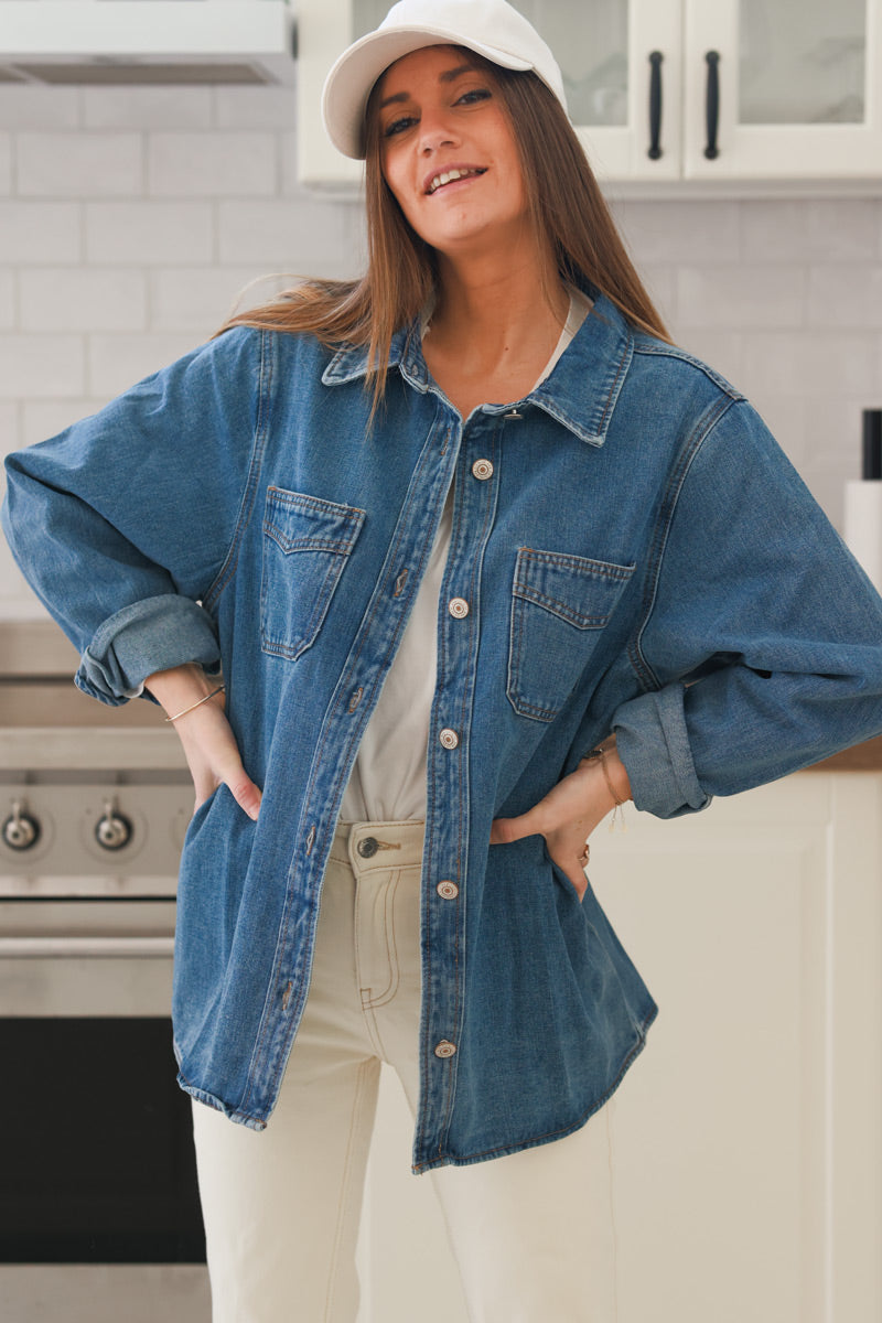 Camisa vaquera denim con bolsillos