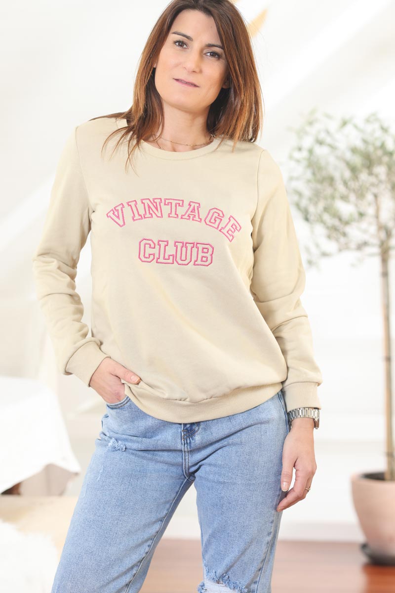 Sweat beige broderie Vintage Club