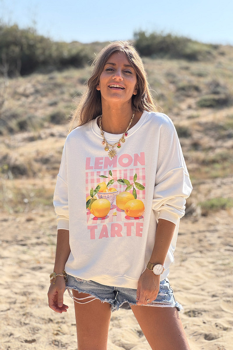 Sweat blanc Lemon Tarte carreaux vichy
