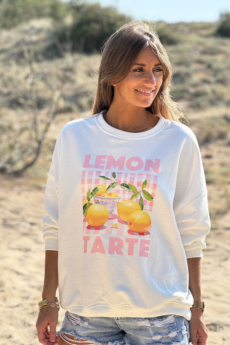 Sweat blanc Lemon Tarte carreaux vichy