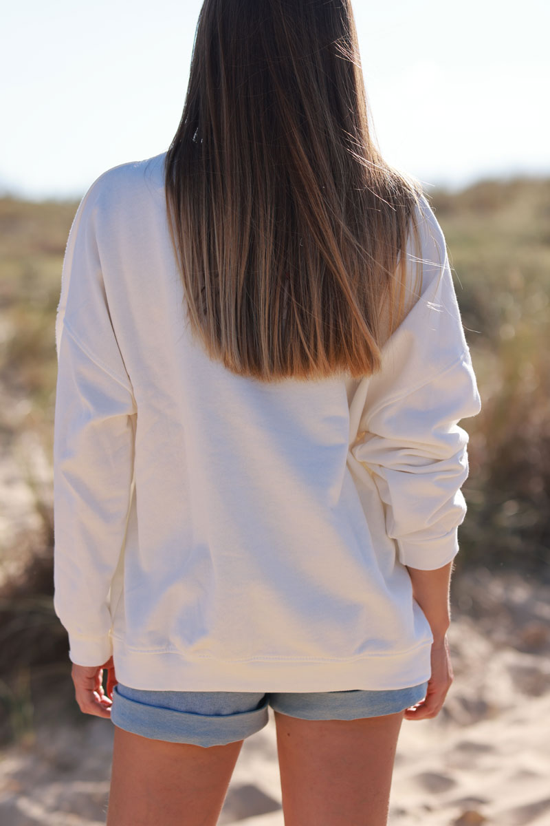 Sweat blanc Positano Italie citrons col rond