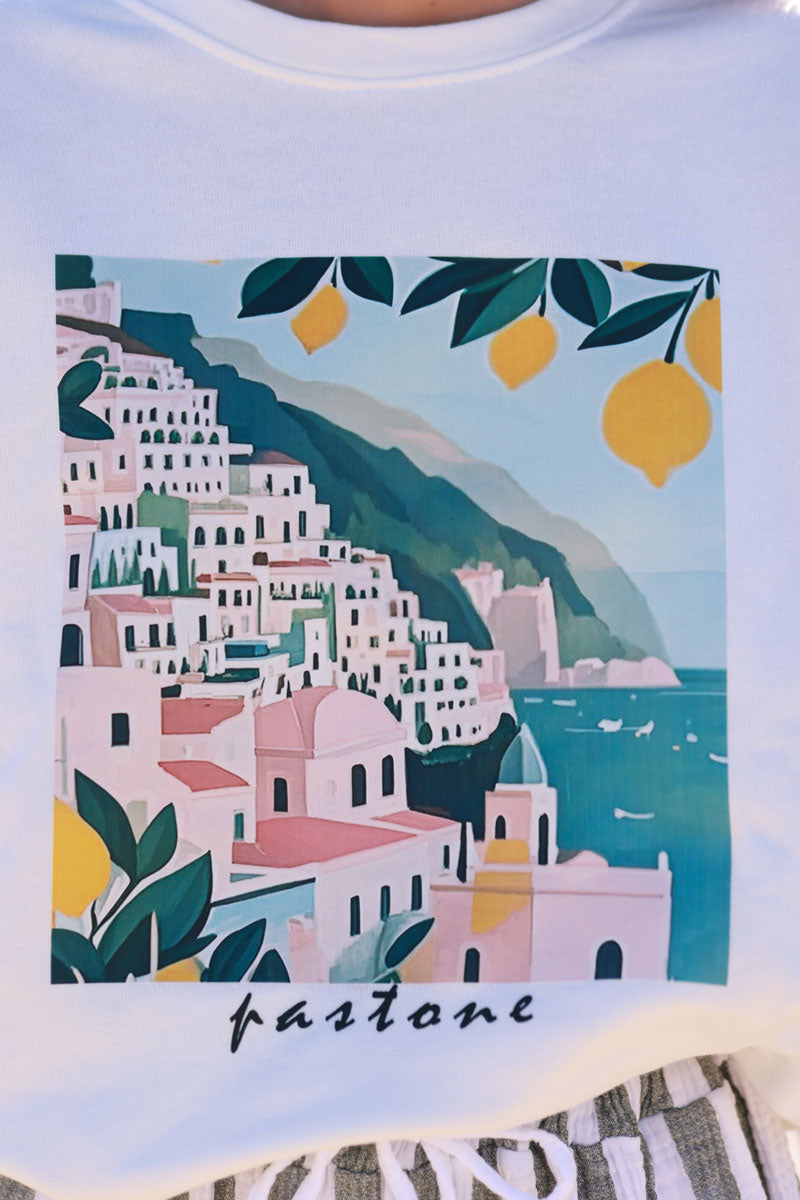 Sweat blanc Positano Italie citrons col rond