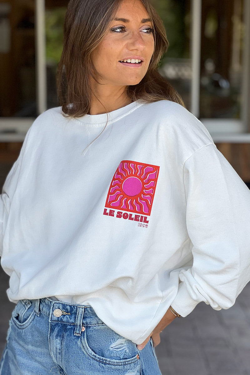 Sweat blanc cassé en coton Le Soleil coloré