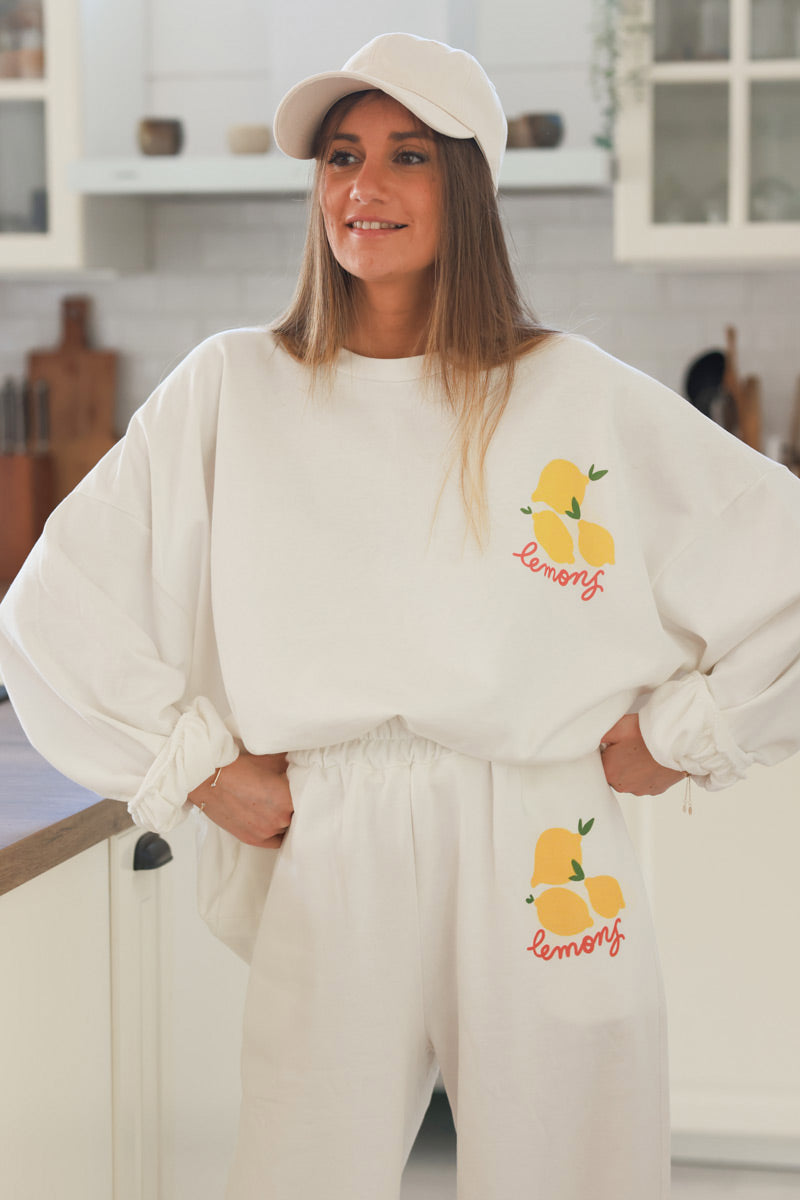 White “Lemons” Knit Lounge Top