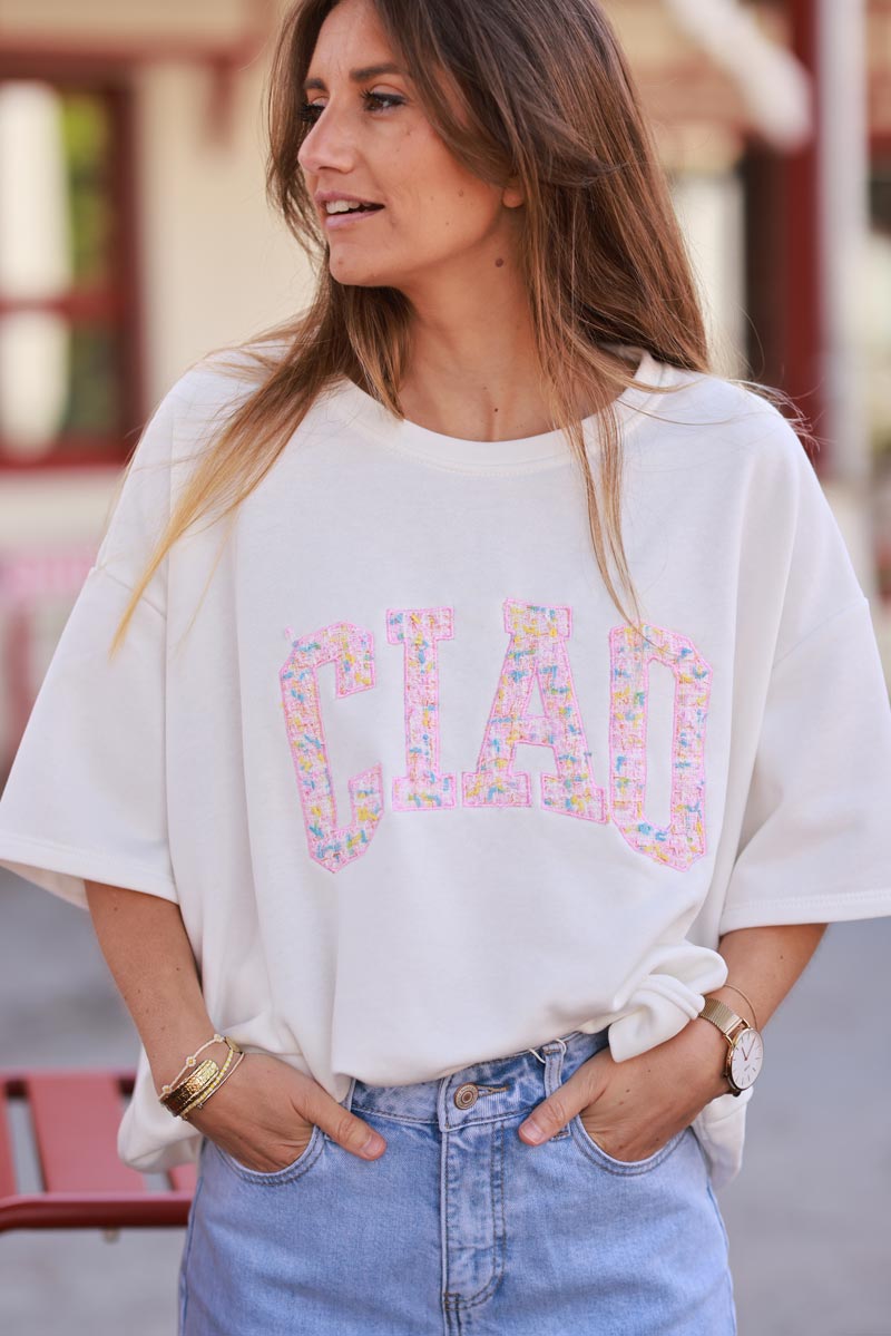 White “CIAO” Italian Knit Top