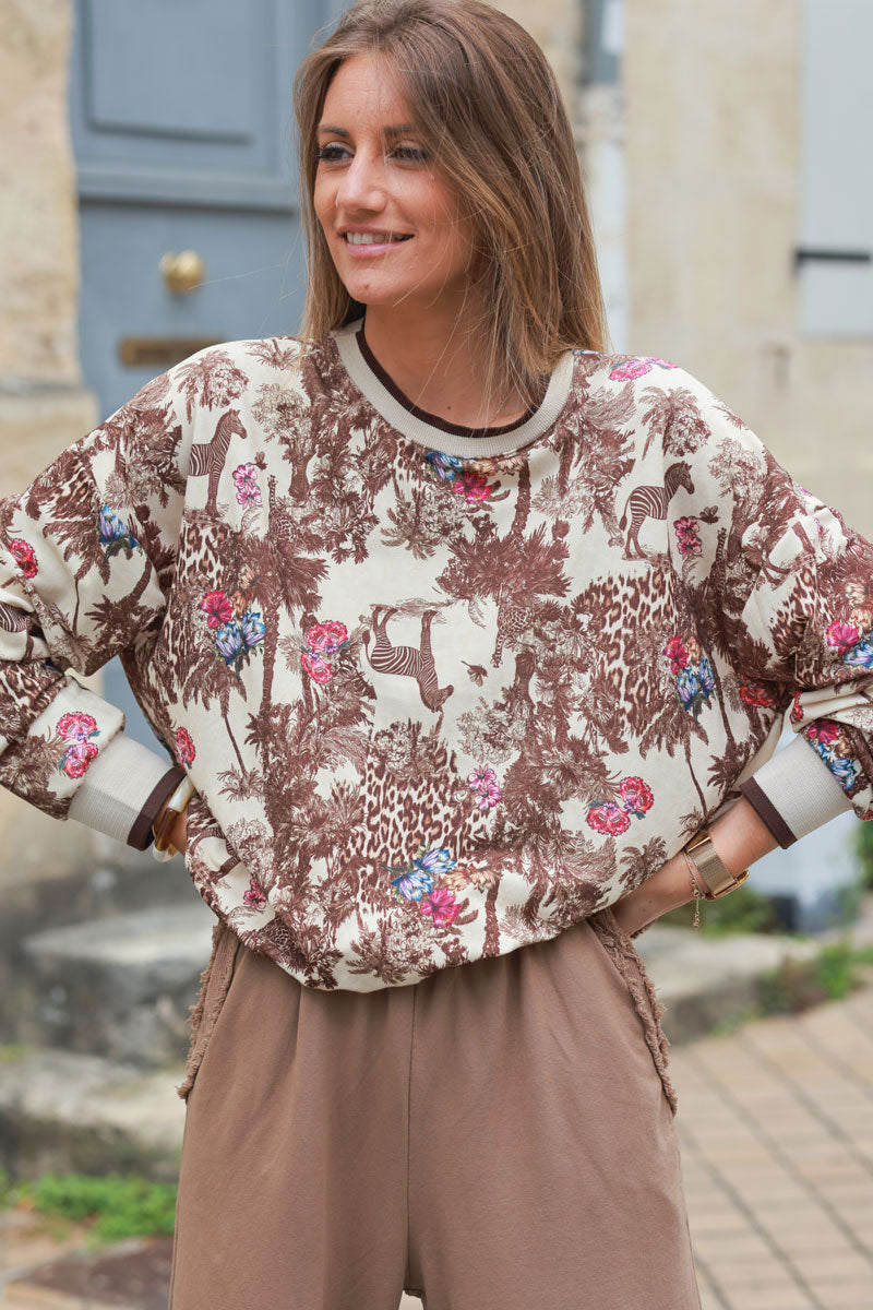 Camel Sweatshirt with Jungle Print