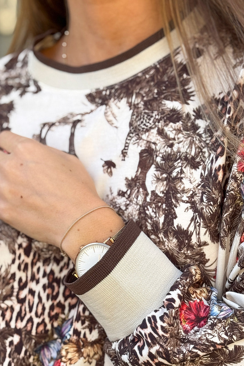 Sweat confort imprimé jungle marron