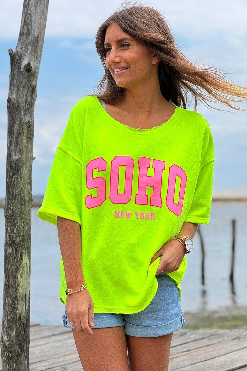 Lime Green SOHO New York Varsity Tee