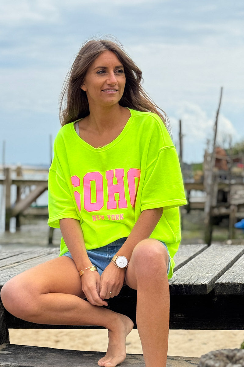 Lime Green SOHO New York Varsity Tee