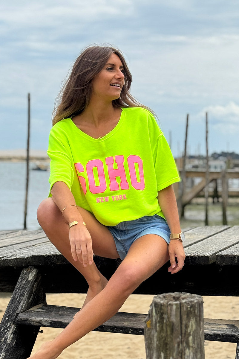 Lime Green SOHO New York Varsity Tee