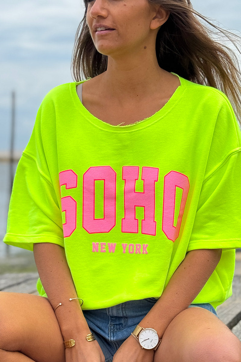 Lime Green SOHO New York Varsity Tee