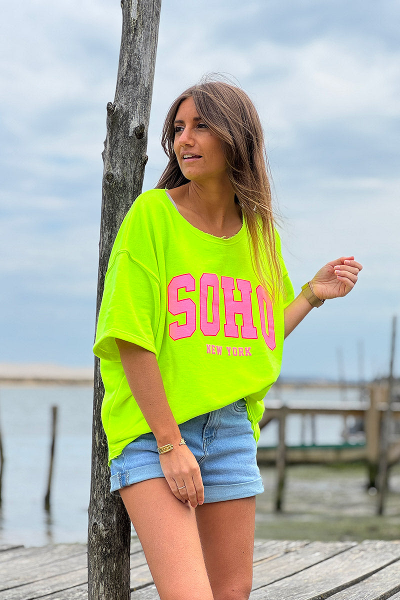Lime Green SOHO New York Varsity Tee