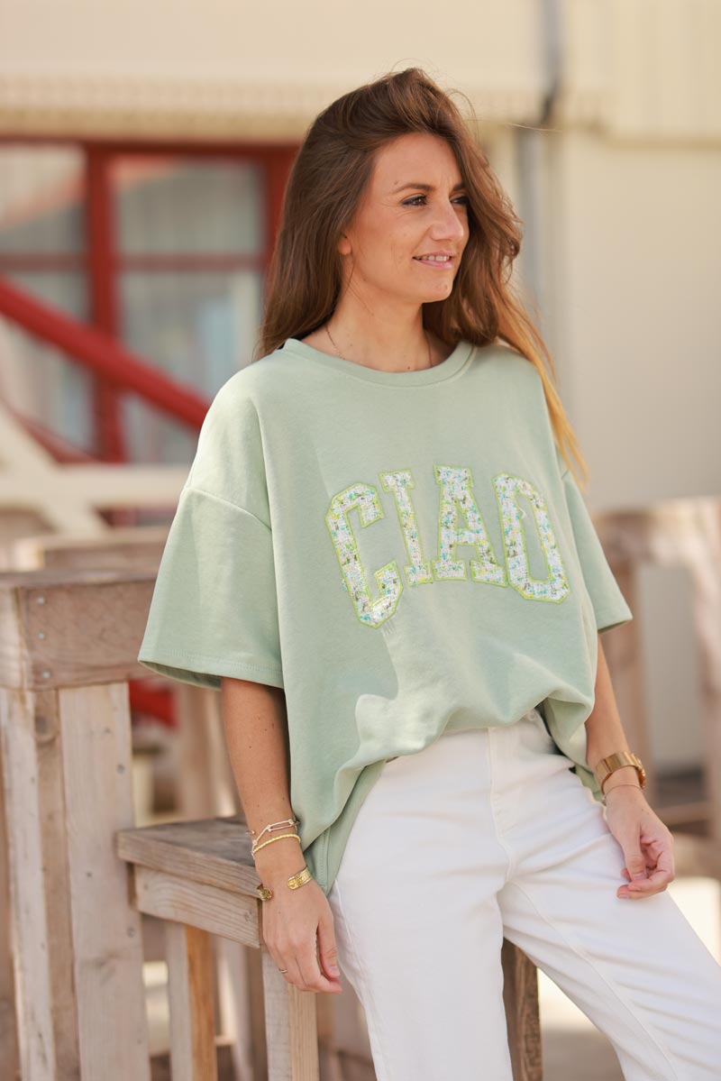 Light Olive “CIAO” Italian Knit Top