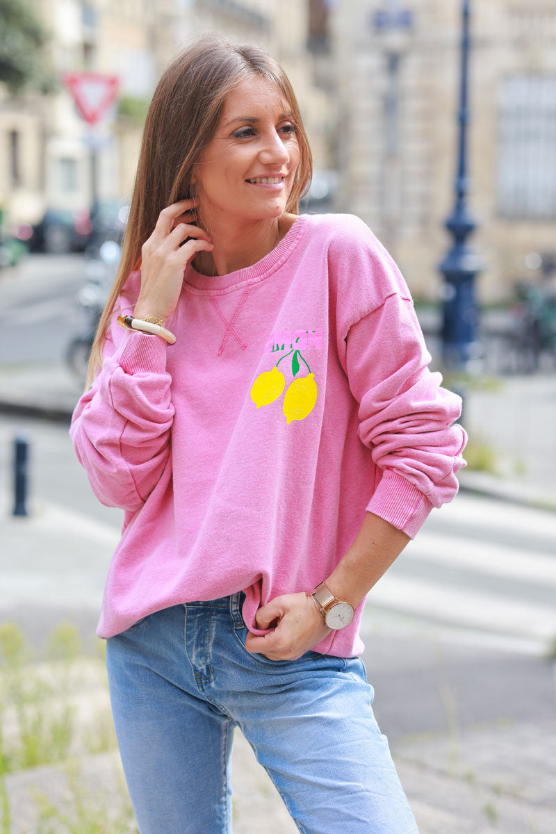 Vintage faded pink sweatshirt with lemon 'limoncello' pattern