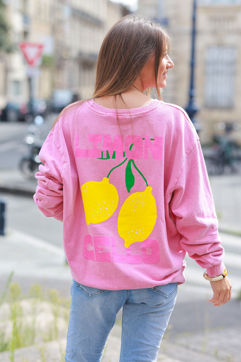 Vintage faded pink sweatshirt with lemon 'limoncello' pattern