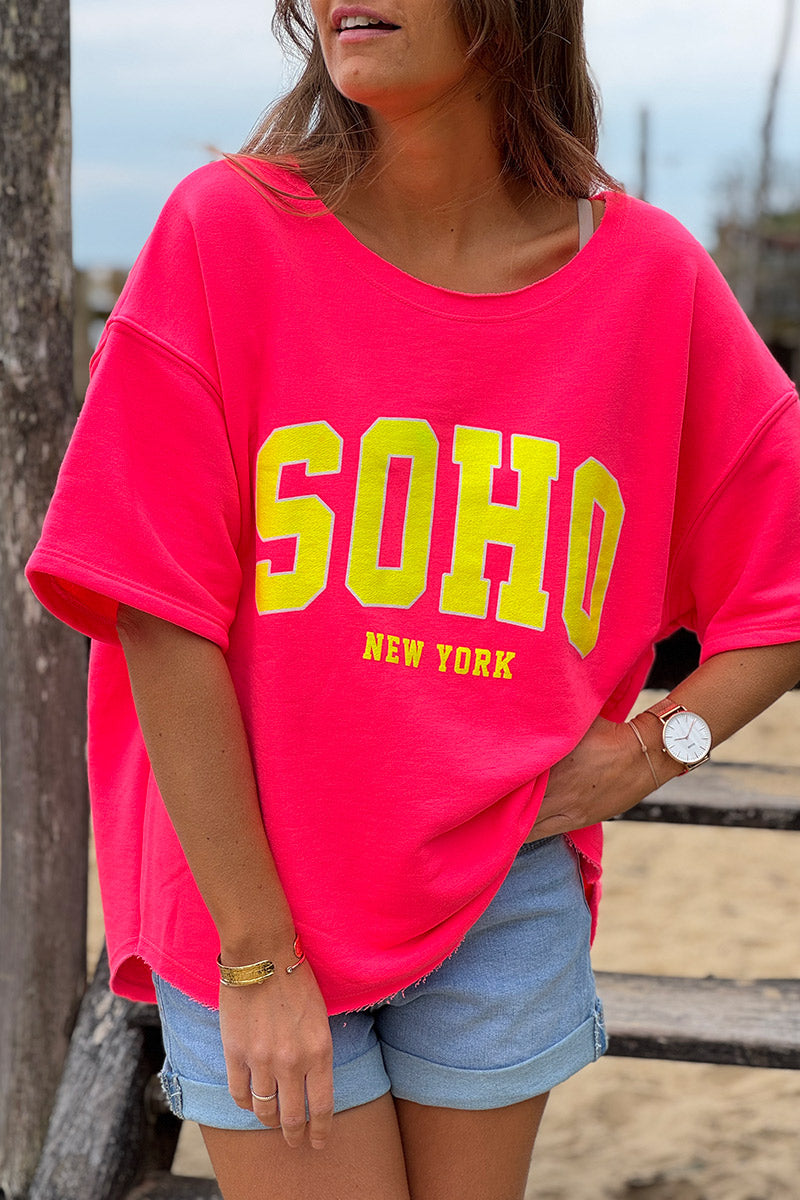 Hot Pink SOHO New York Varsity Tee