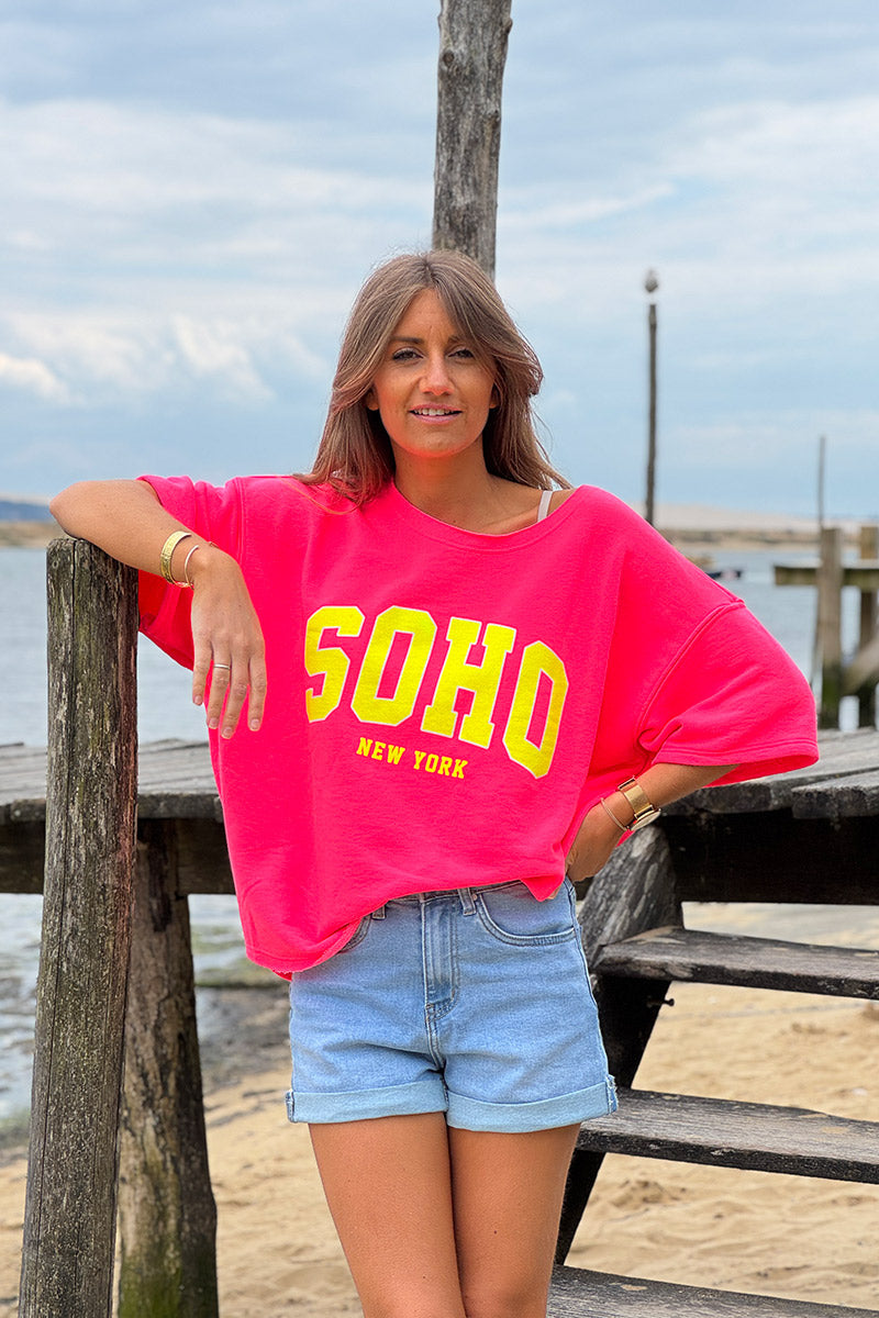 Hot Pink SOHO New York Varsity Tee