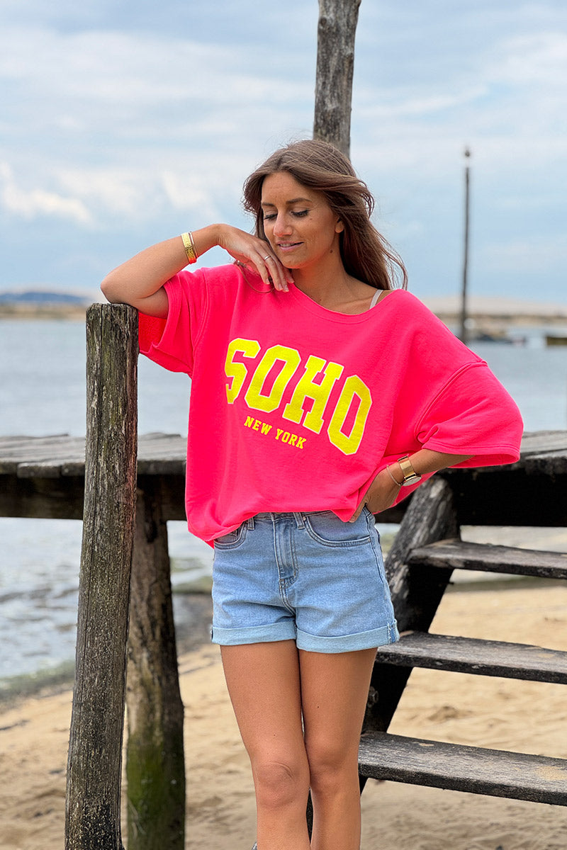 Hot Pink SOHO New York Varsity Tee
