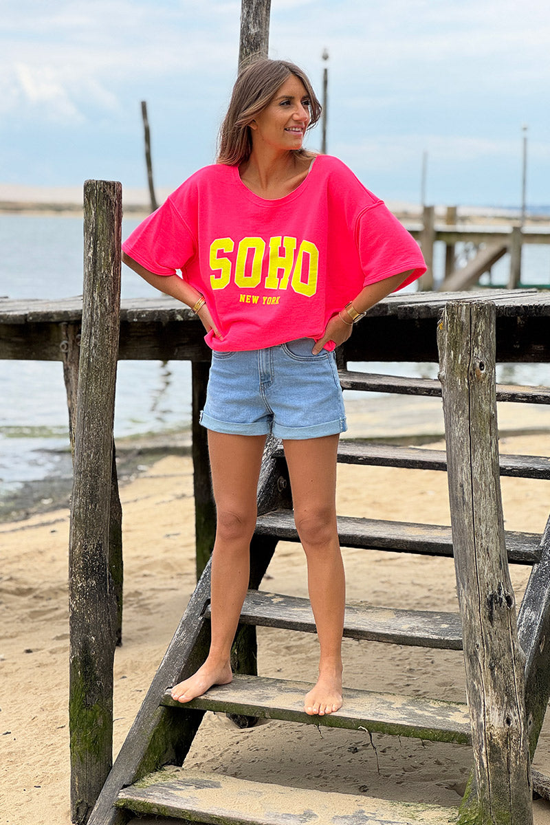 Hot Pink SOHO New York Varsity Tee