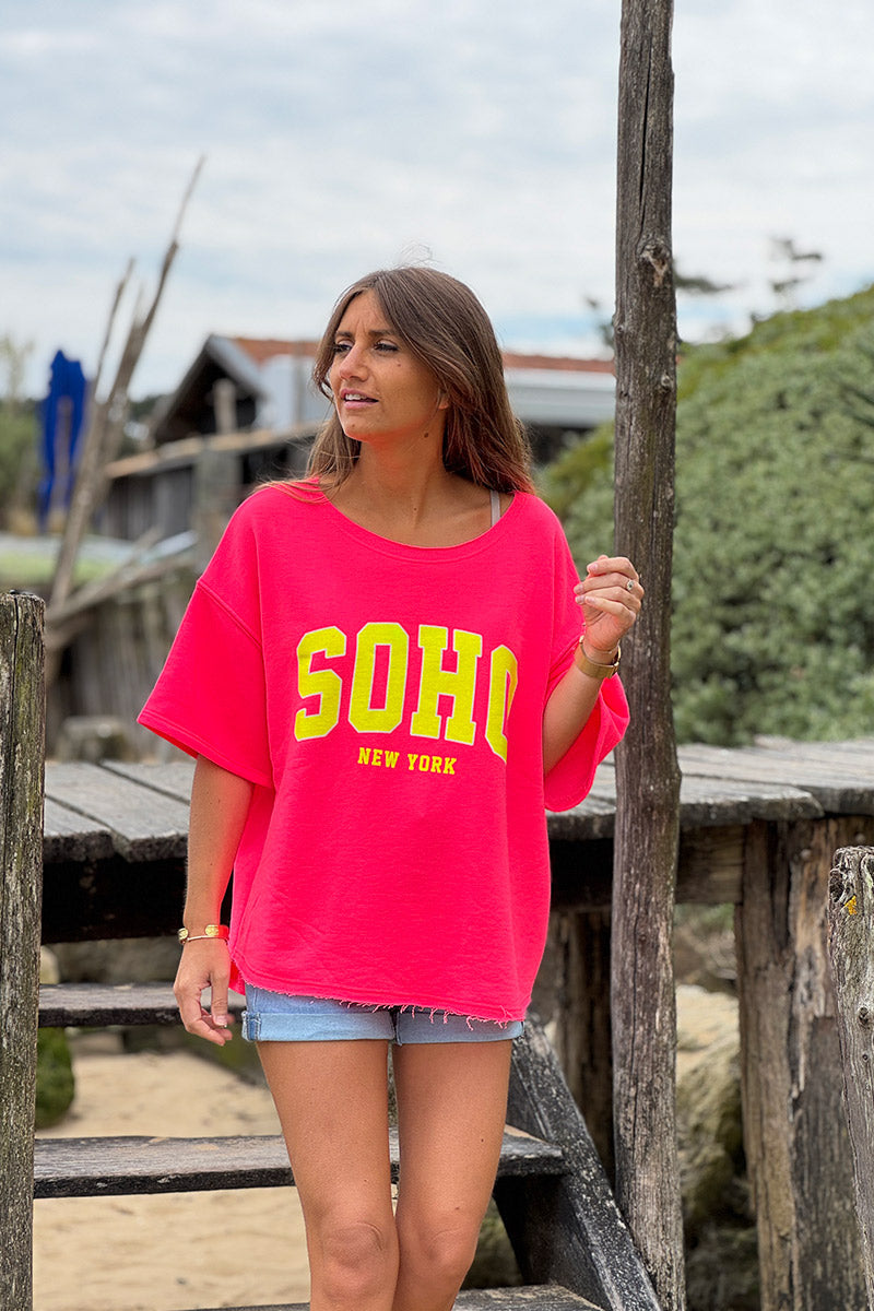 Hot Pink SOHO New York Varsity Tee