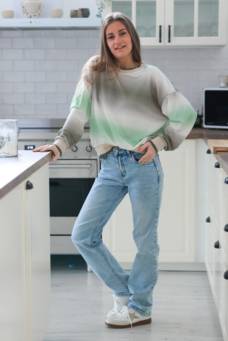 Olive Tie-Dye Stripe Long-Sleeve Jersey Knit Tee