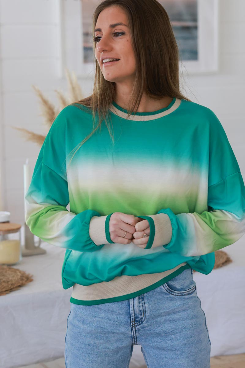 Sweat confort tie and dye vert turquoise