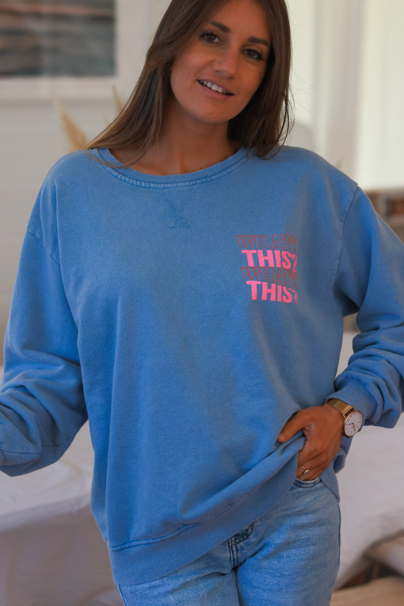 Blue “What’s This?” Scoop Neck Sweater