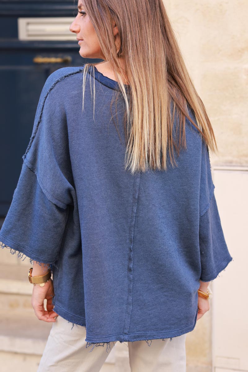 Batwing dusty blue sweatshirt with leopard rock logo