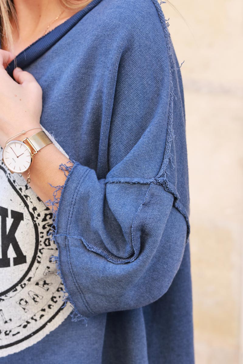 Batwing dusty blue sweatshirt with leopard rock logo