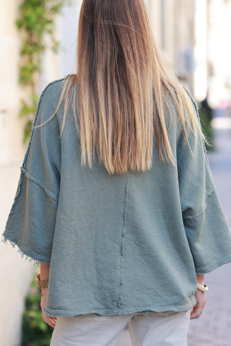 Batwing khaki sweatshirt with leopard rock logo