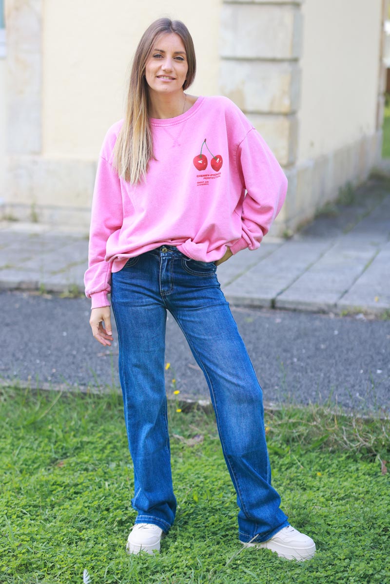 Sweat loose rose délavé logo cerise Cherry perfection