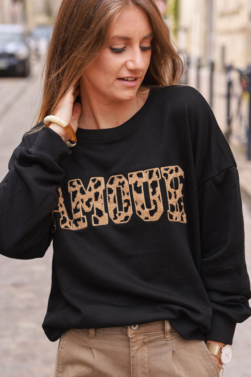 Black AMOUR Leopard Varsity Jumper