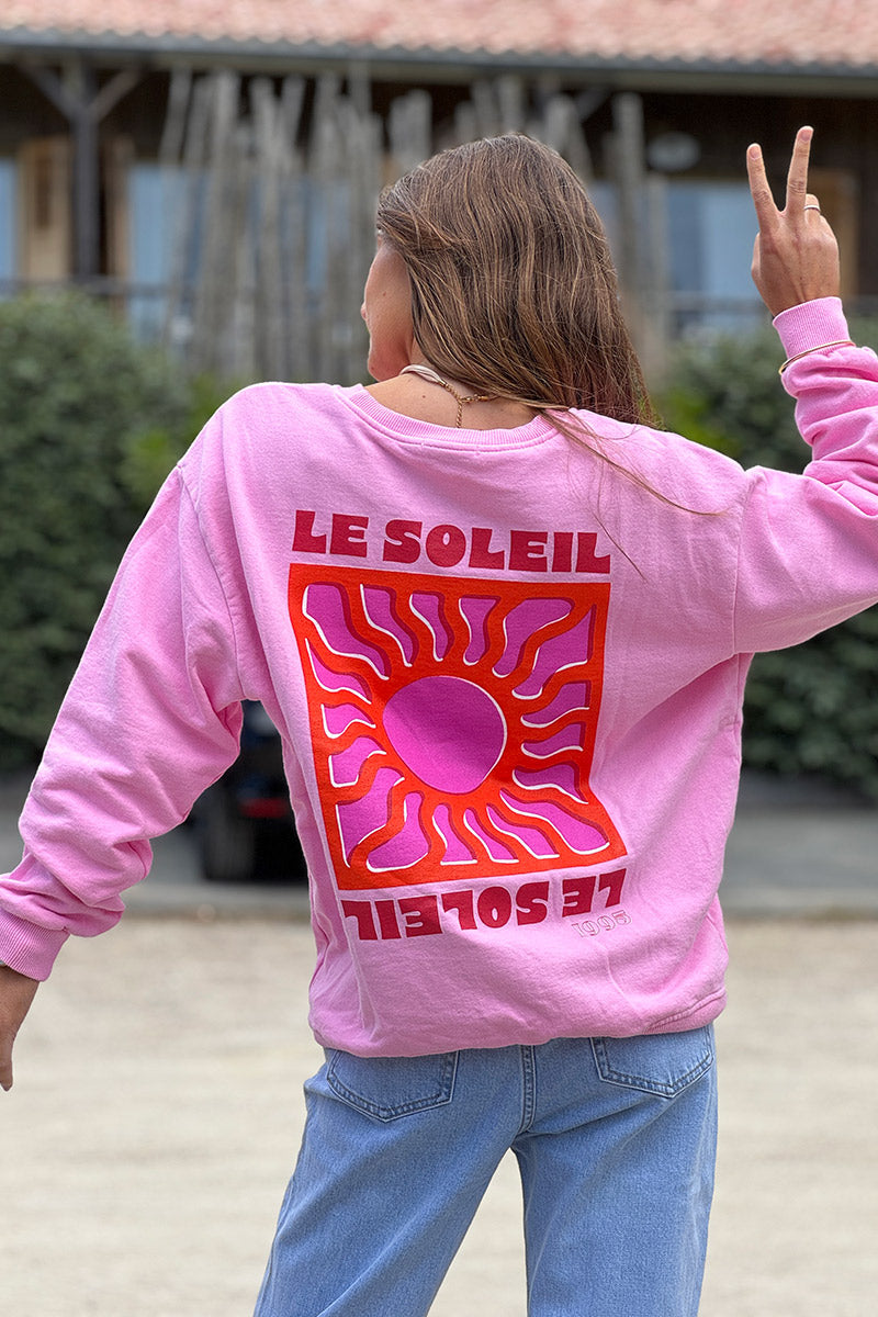 Sweat rose en coton Le Soleil coloré
