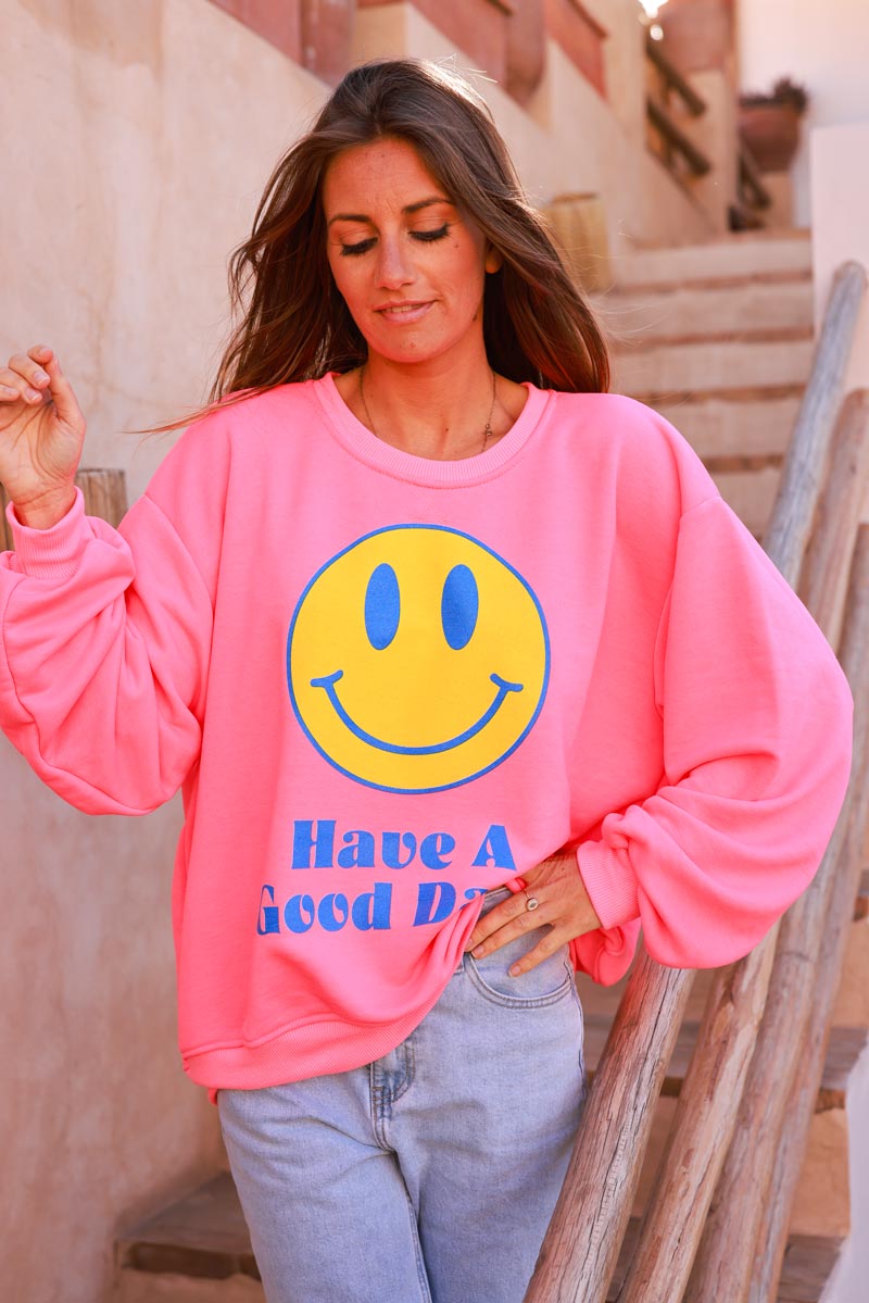 Pink Smiley Jumper Oui Pink And Grey