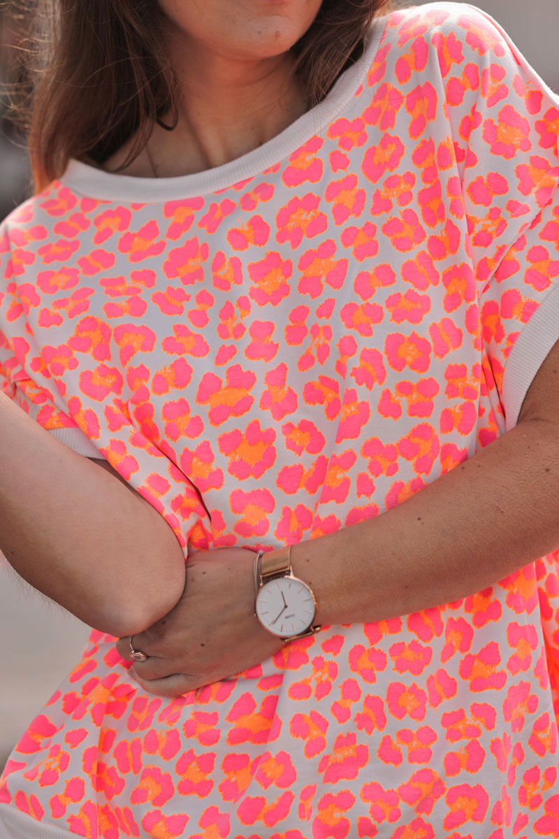 Coral Leopard Print Knit Top