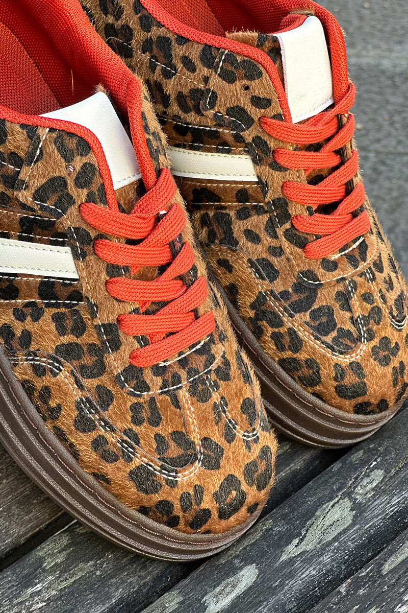 Leopard Faux Fur and Leatherette Sport Stripe Sneakers
