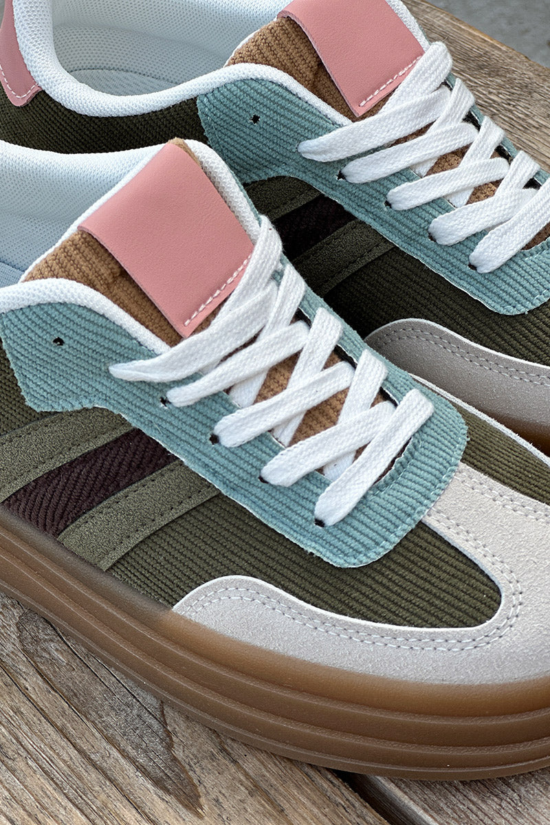Olive Corduroy Sport Stripe Sneakers