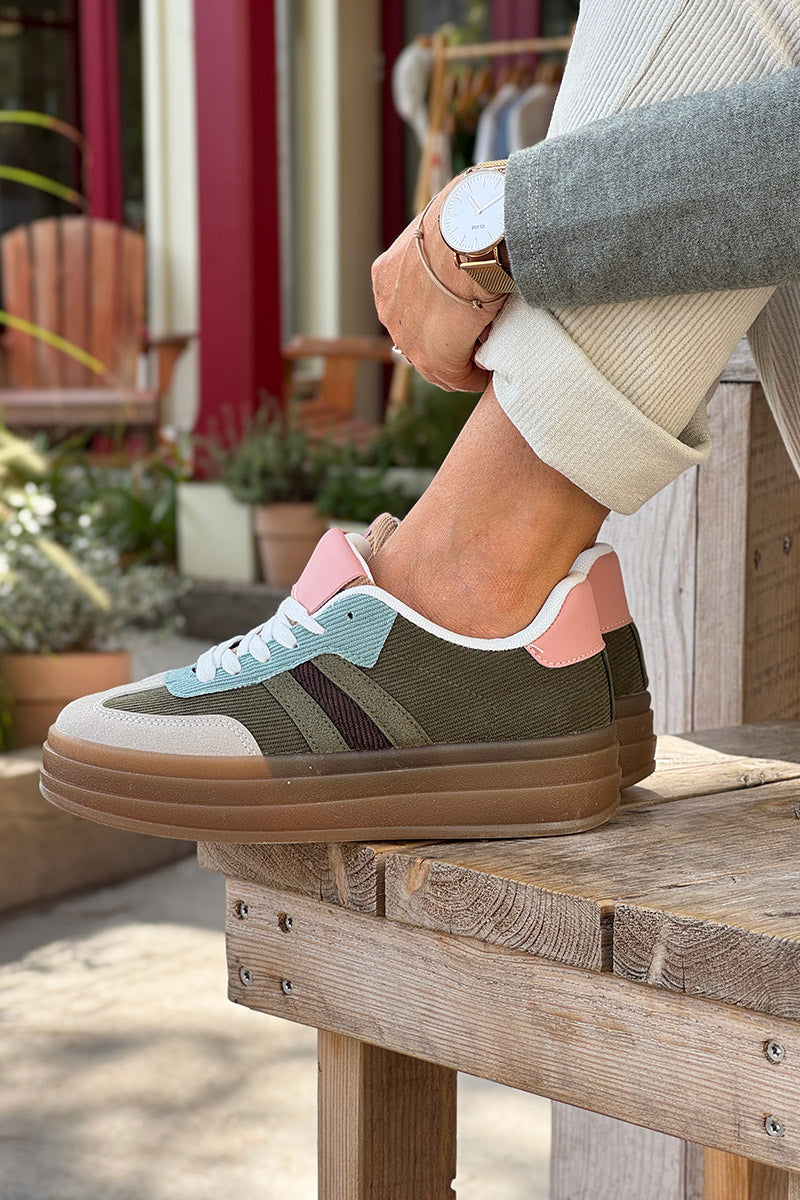 Olive Corduroy Sport Stripe Sneakers