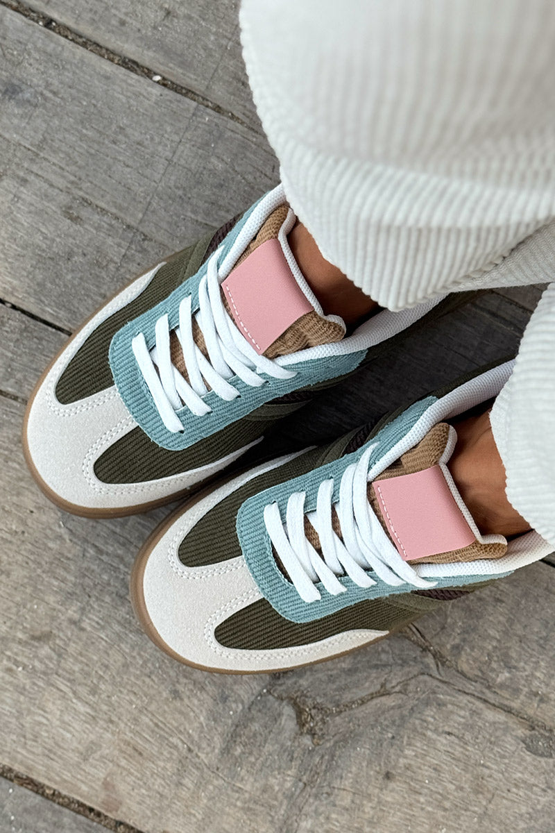 Olive Corduroy Sport Stripe Sneakers