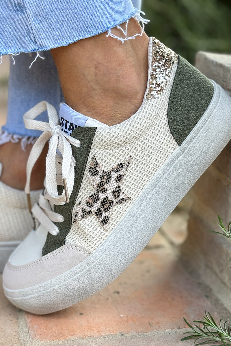 Taupe Leopard Star Retro Skate Shoes

