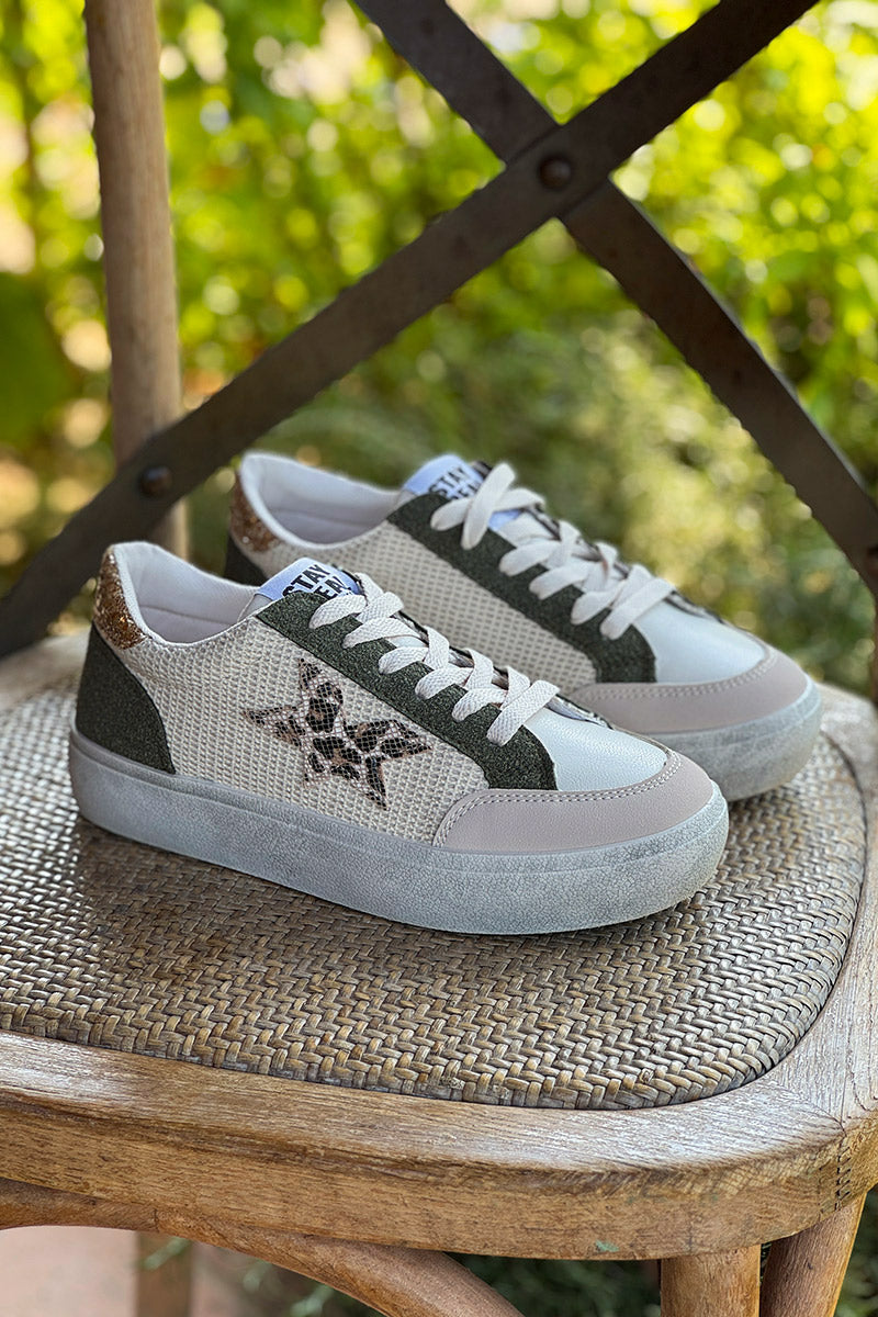 Taupe Leopard Star Retro Skate Shoes
