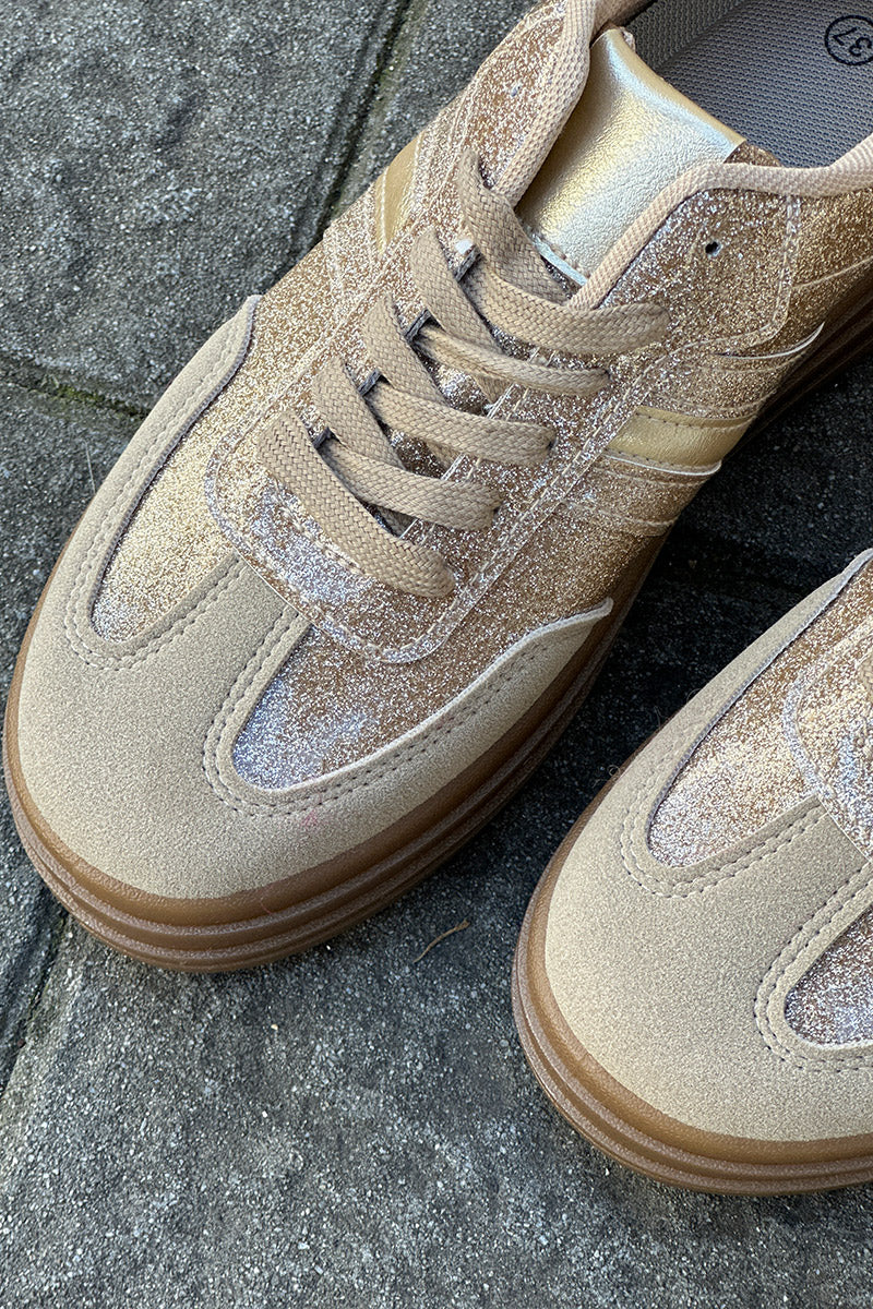 Gold taupe Suedette Sport Stripe Trainers