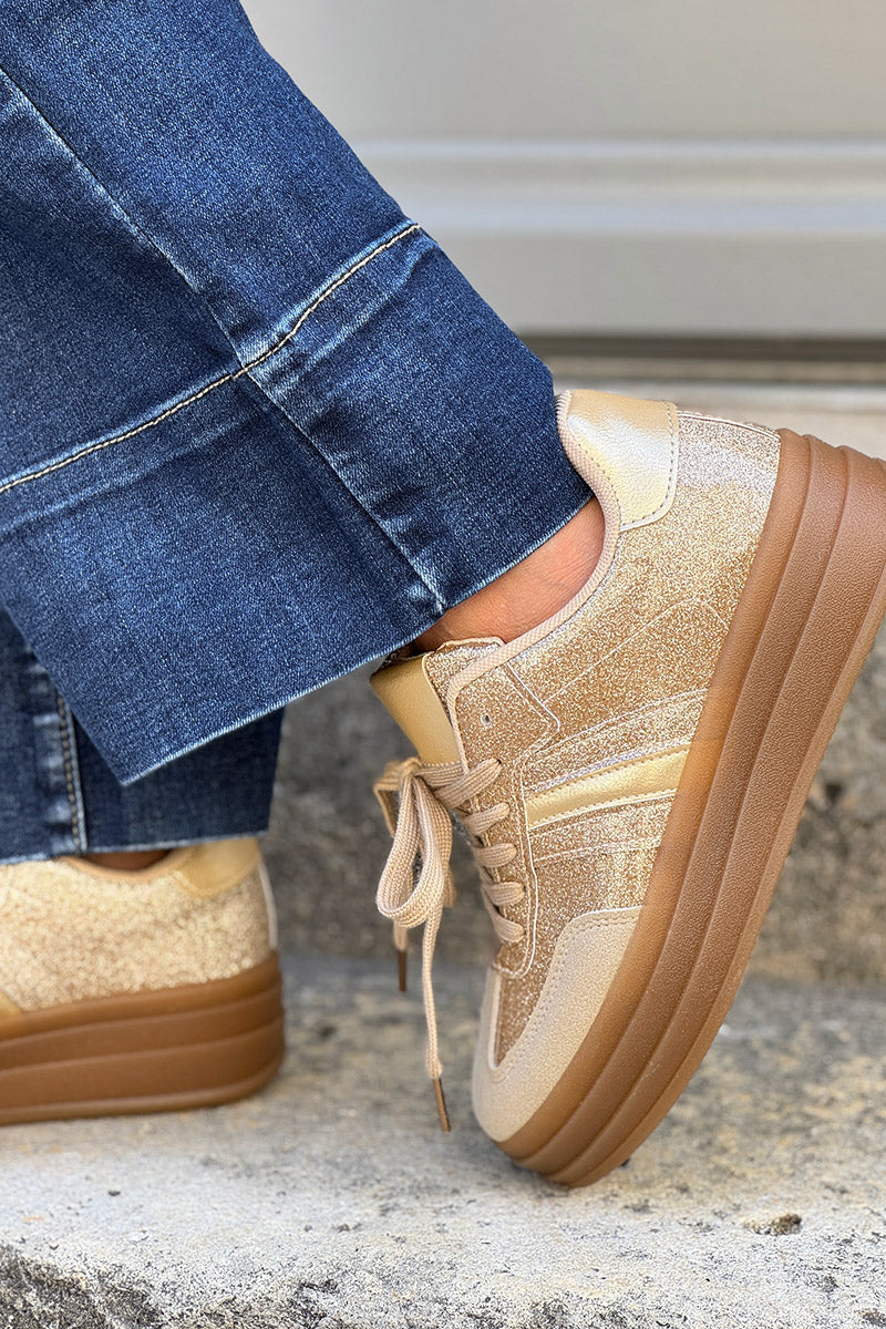 Gold taupe Suedette Sport Stripe Trainers