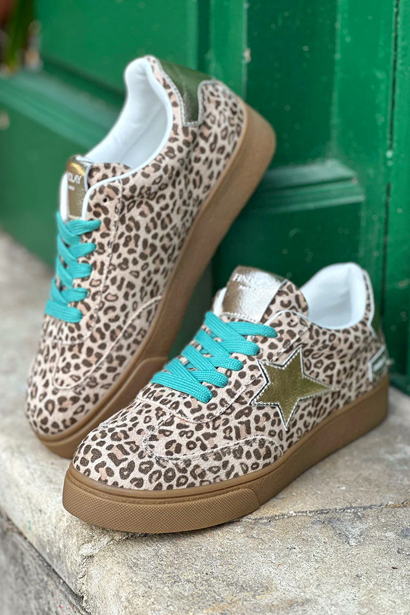 Tennis beige léopard étoile gold et lacets vert