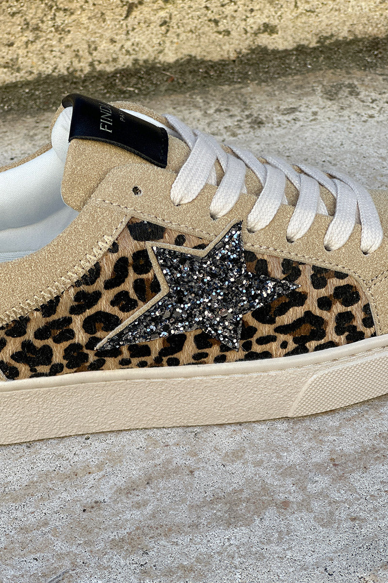 Tennis beige texture léopard étoile brillante à paillettes