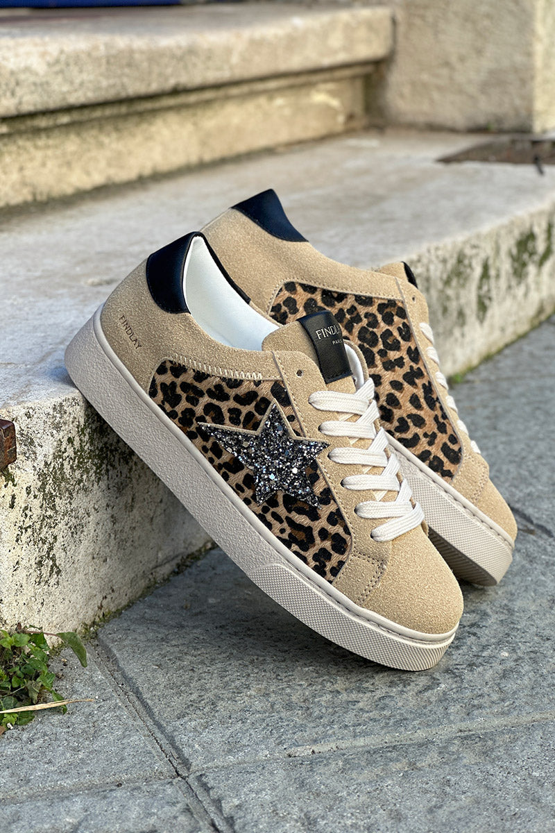 Tennis beige texture léopard étoile brillante à paillettes