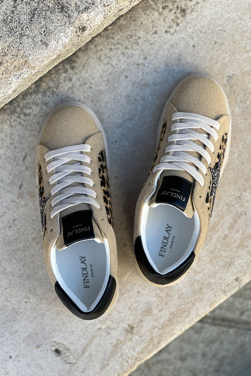 Tennis beige texture léopard étoile brillante à paillettes